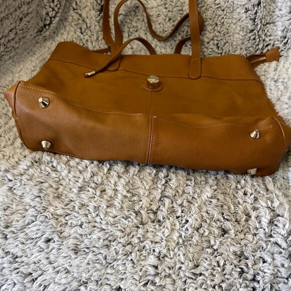 STELLA & MAX LEATHER LARGE CONAC BROWN SHOULDER TOTE BAG - Picture 3 of 6